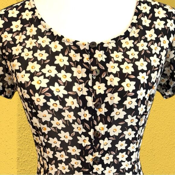 90s vintage Esprit maxi button down semi sheer daisy print dress - Picture 2 of 15